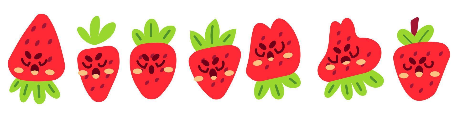 samling av söta jordgubbar uttryckssymbol vektor