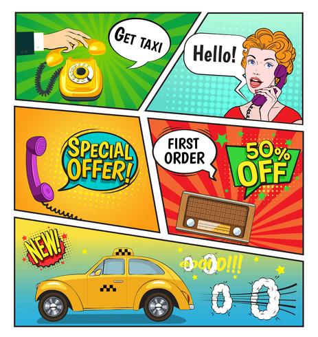 Werbung für Taxi-Comic-Seite vektor
