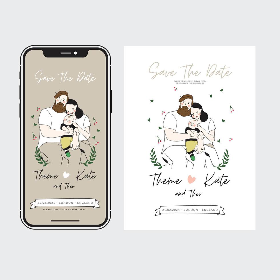 Save the Date Einladungskarte und Social Template Design vektor