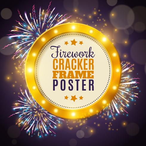 Feuerwerk-Cracker-Rahmen-buntes Hintergrund-Plakat vektor