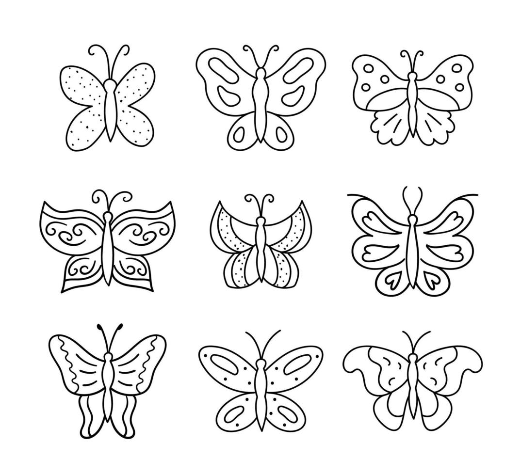 Reihe von Schmetterlingen. lineare vektorillustrationen. vektor