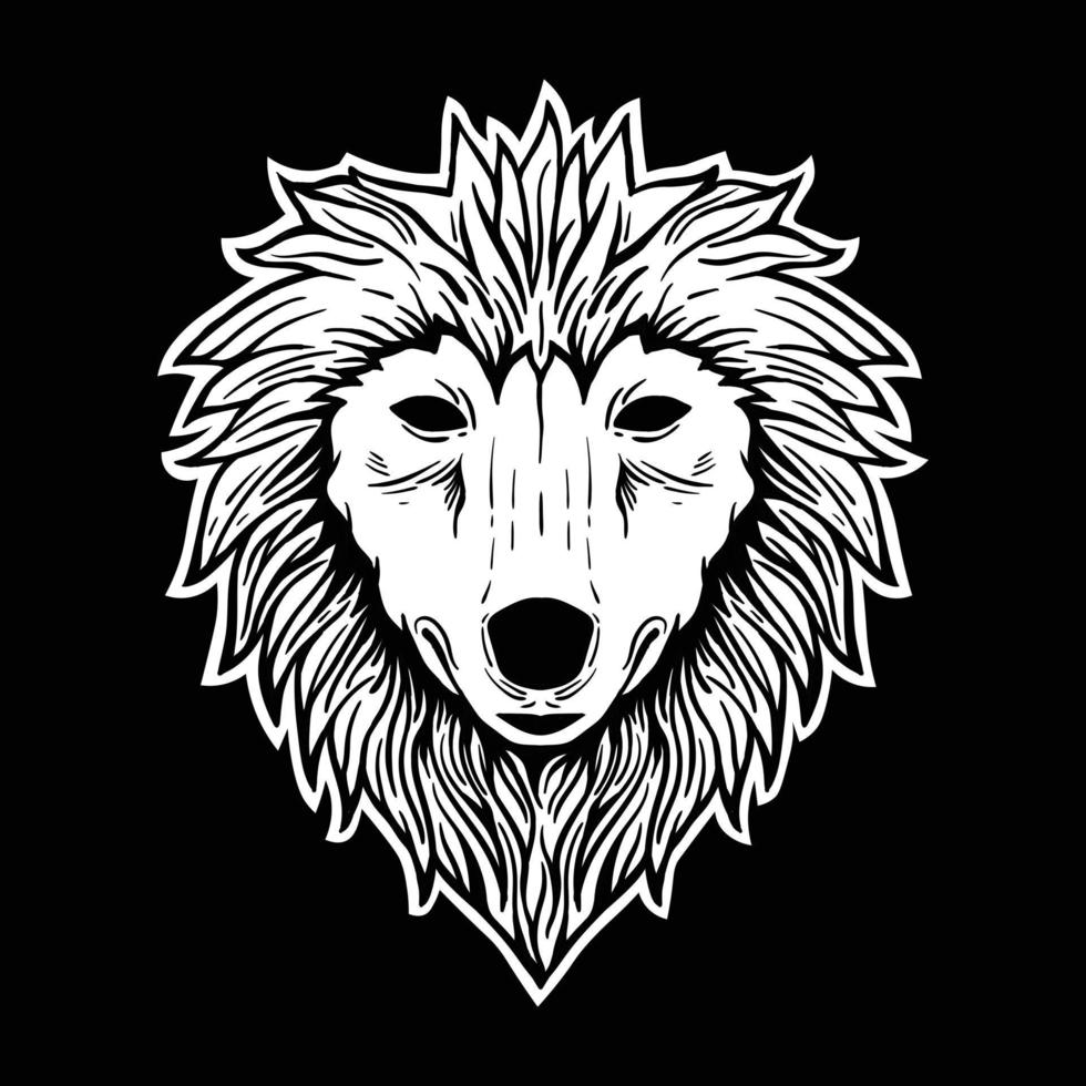 Wolf Schwarz-Weiß-Illustrationsdruck auf T-Shirts, Jacke, Souvenirs oder Tätowierung kostenloser Vektor