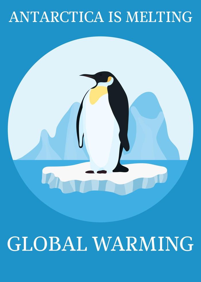affisch klimatskyddspingvin på isberg vektor