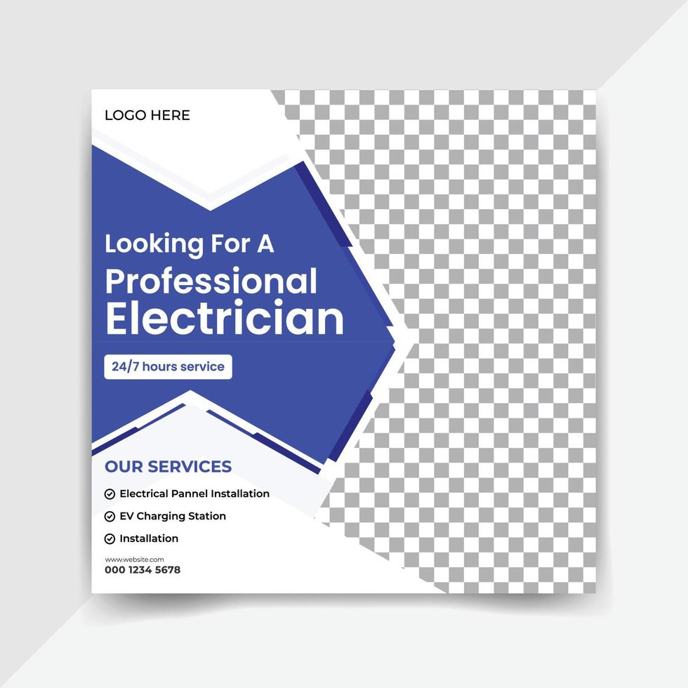 elektriker tjänster sociala medier post eller professionell elektriker fyrkantig banner mall vektor