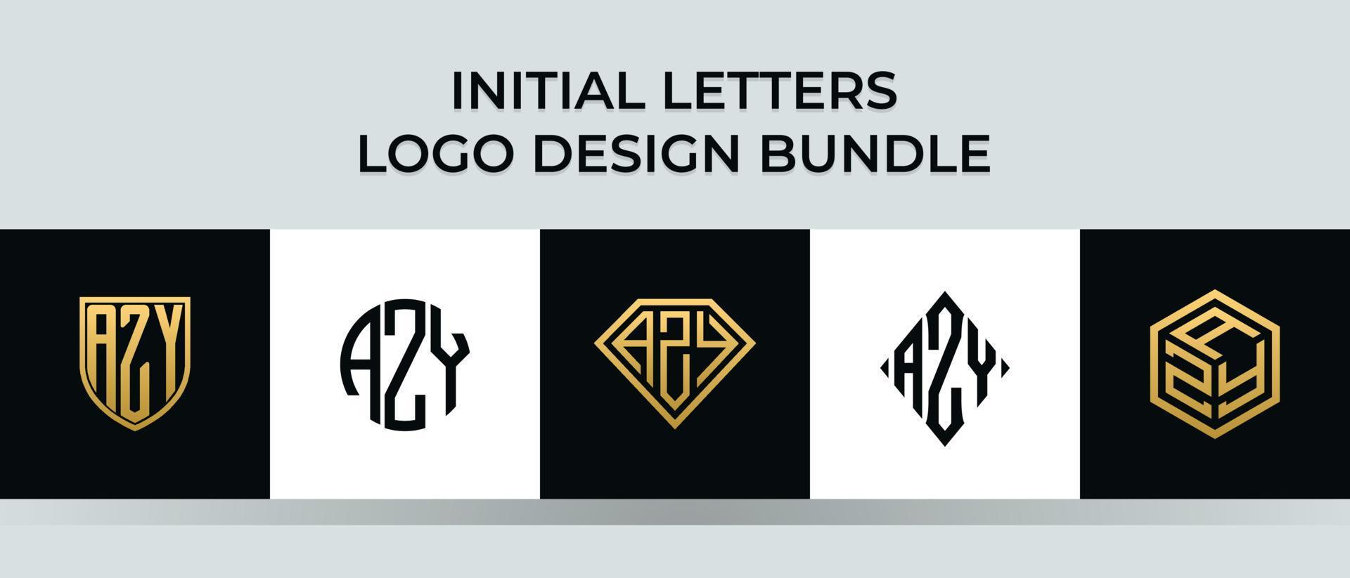 inledande bokstäver azy logotyp design bunt vektor