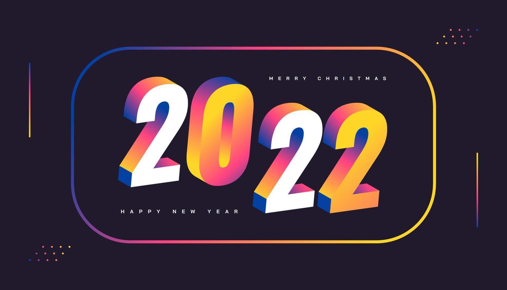 Frohes neues Jahr 2022 Banner- oder Posterdesign mit 3D-Zahlen in buntem Farbverlauf. Designvorlage für die Neujahrsfeier für Flyer, Poster, Broschüren, Karten, Banner oder Postkarten vektor