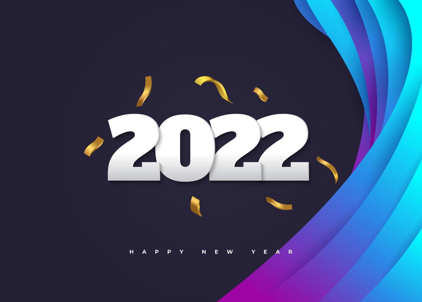 gott nytt år 2022 banner eller affisch med gyllene konfetti på färgglad bakgrund. 2022 logotyp eller symbol. semester vektorillustrationer vektor