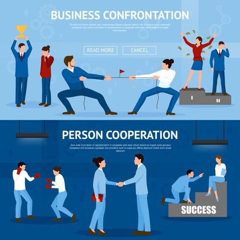 Constructive Business Confrontation Flat Banner Set vektor