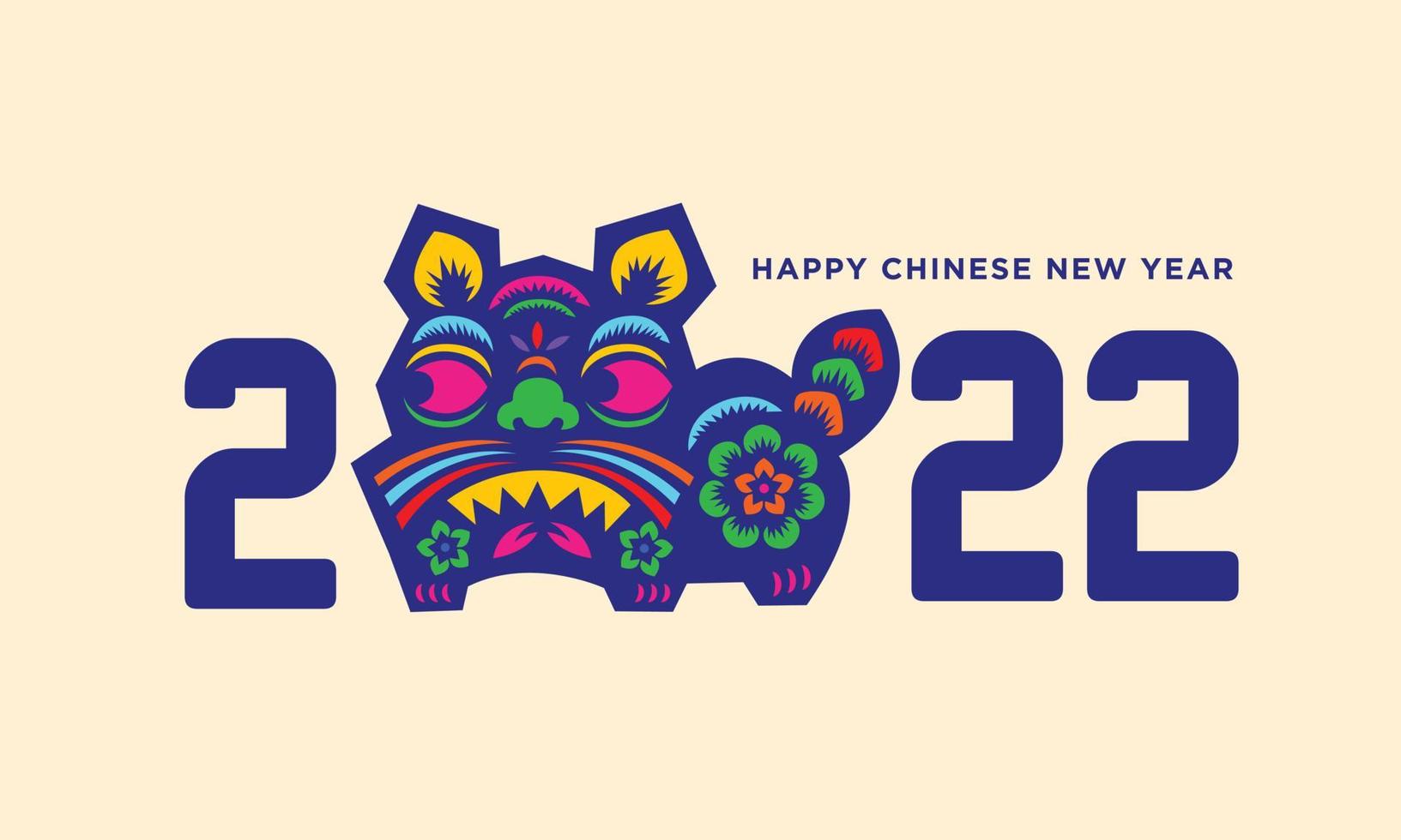 Jahr des Tigers. 2022 chinesisches neujahr mit papiergeschnittenem tigermuster vektor