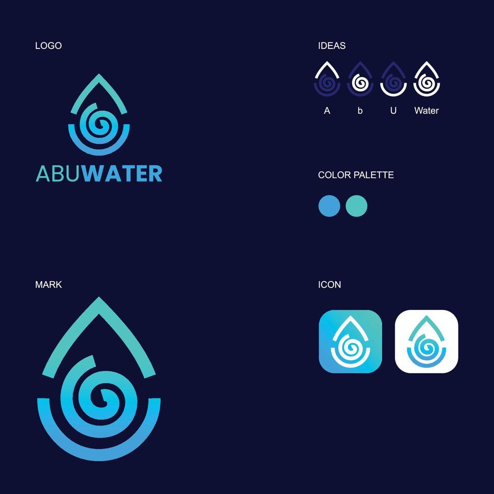 logotyp med vatten koncept och initialer abu. kan även användas för vatten- och spirallogotyper vektor