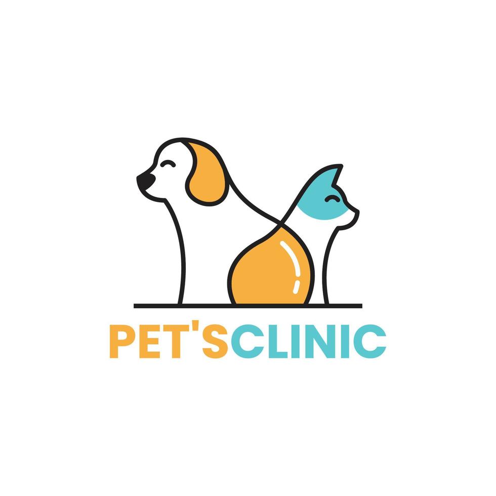 Logo für Tierklinik. das konzept ist eine kombination von hunden und katzen in einer linie vektor