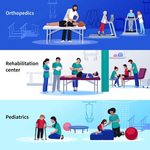 Physiotherapie Rehabilitation 3 Flat Horizontal Center vektor