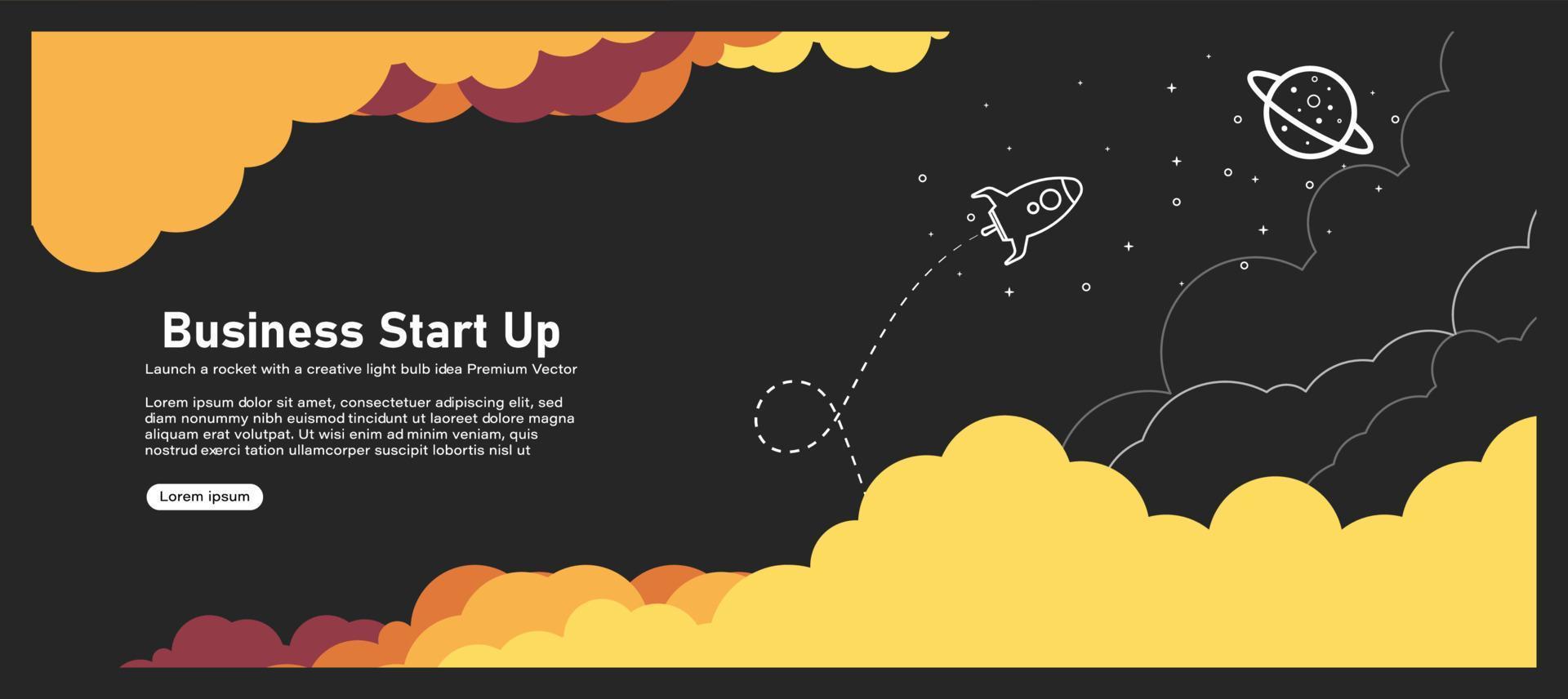 vektor illustration av en raket, glödlampa, moln och ikon konceptet för företag börjar med tunn linje stilikoner för webbplats banners.