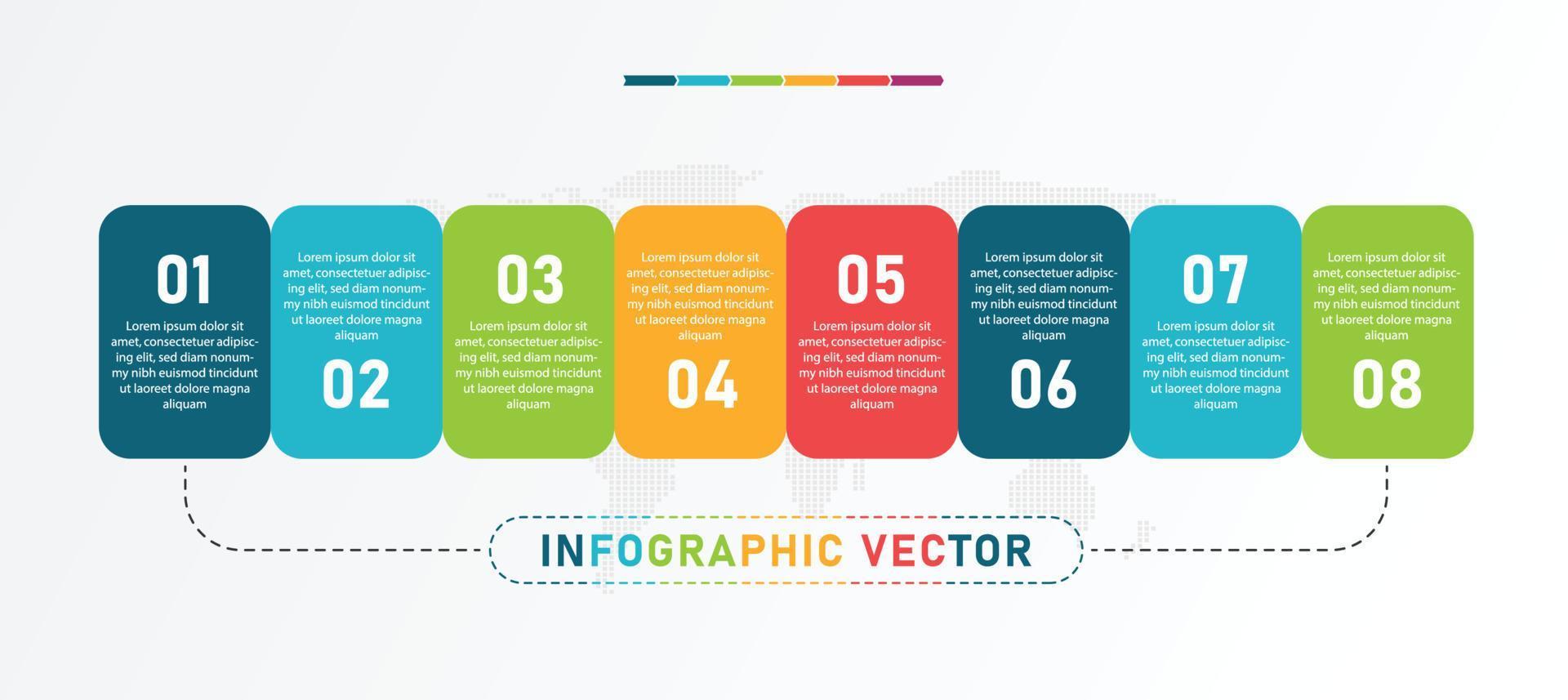 Infografik-Business-Konzept-Design mit Symbolen und 8 Optionen oder Schritten. kann für Flussdiagramme, Präsentationen, Websites, Banner, Publikationen, eps 10 verwendet werden. vektor