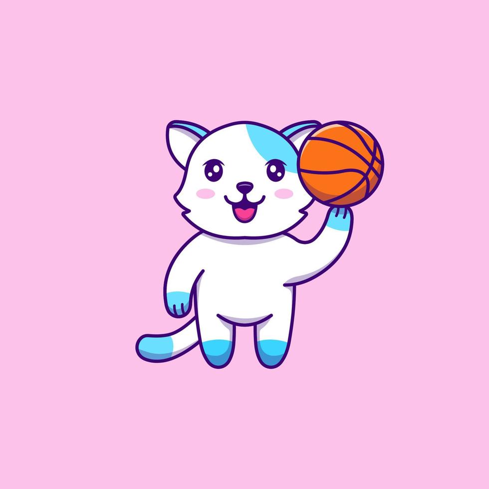 söt vit katt spelar basket vektor