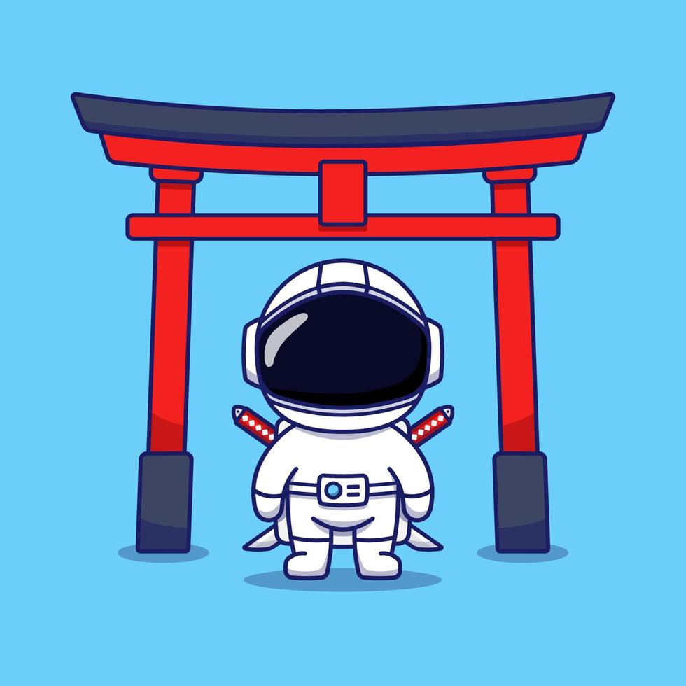 süßer Astronaut vor dem Torii-Tor vektor