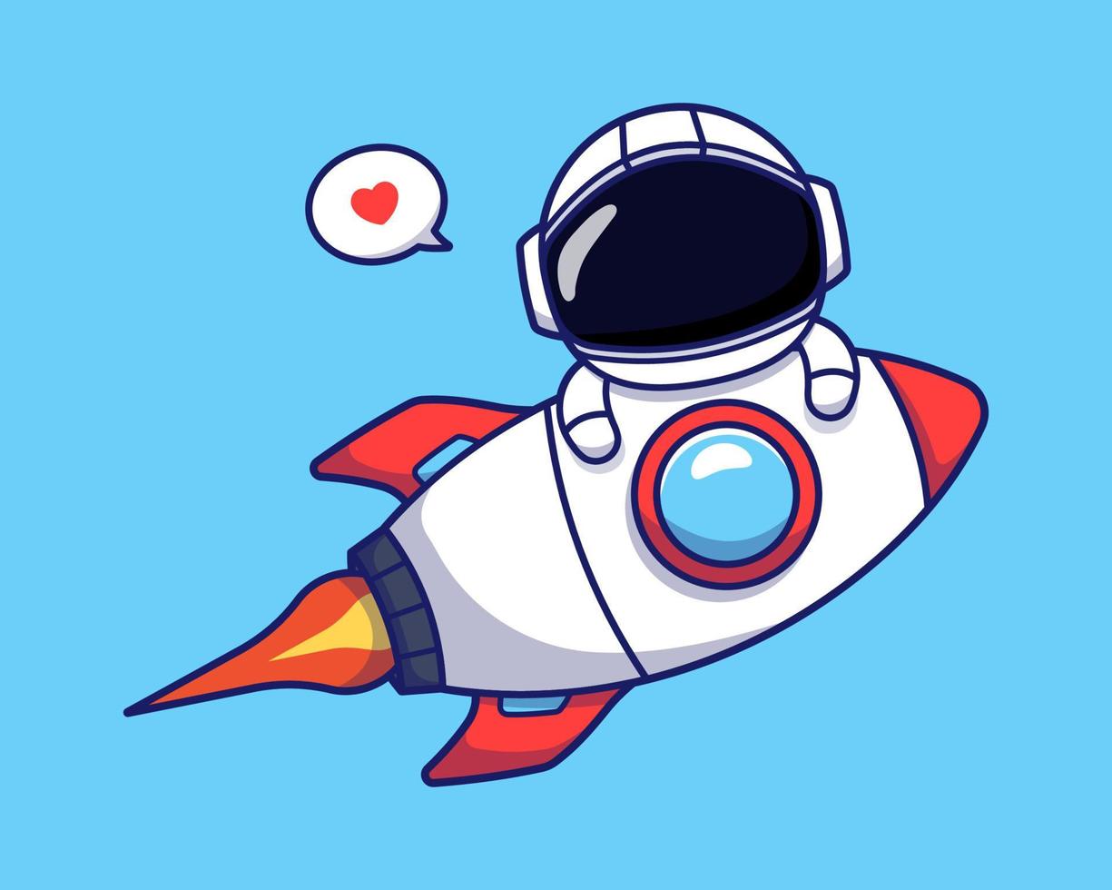 söt astronaut flyger med raket vektor