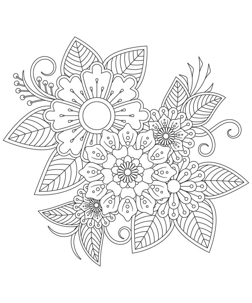 blomma mandala målarbok för vuxna. blad och blomma målarbok vektor