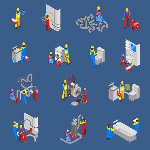 Rörmokare Isometric People Icon Set vektor