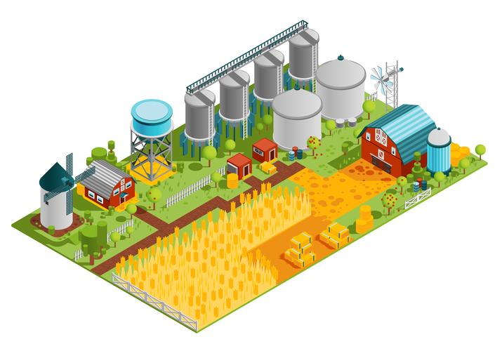 Isometrische Landschaft der landwirtschaftlichen Gebäude vektor