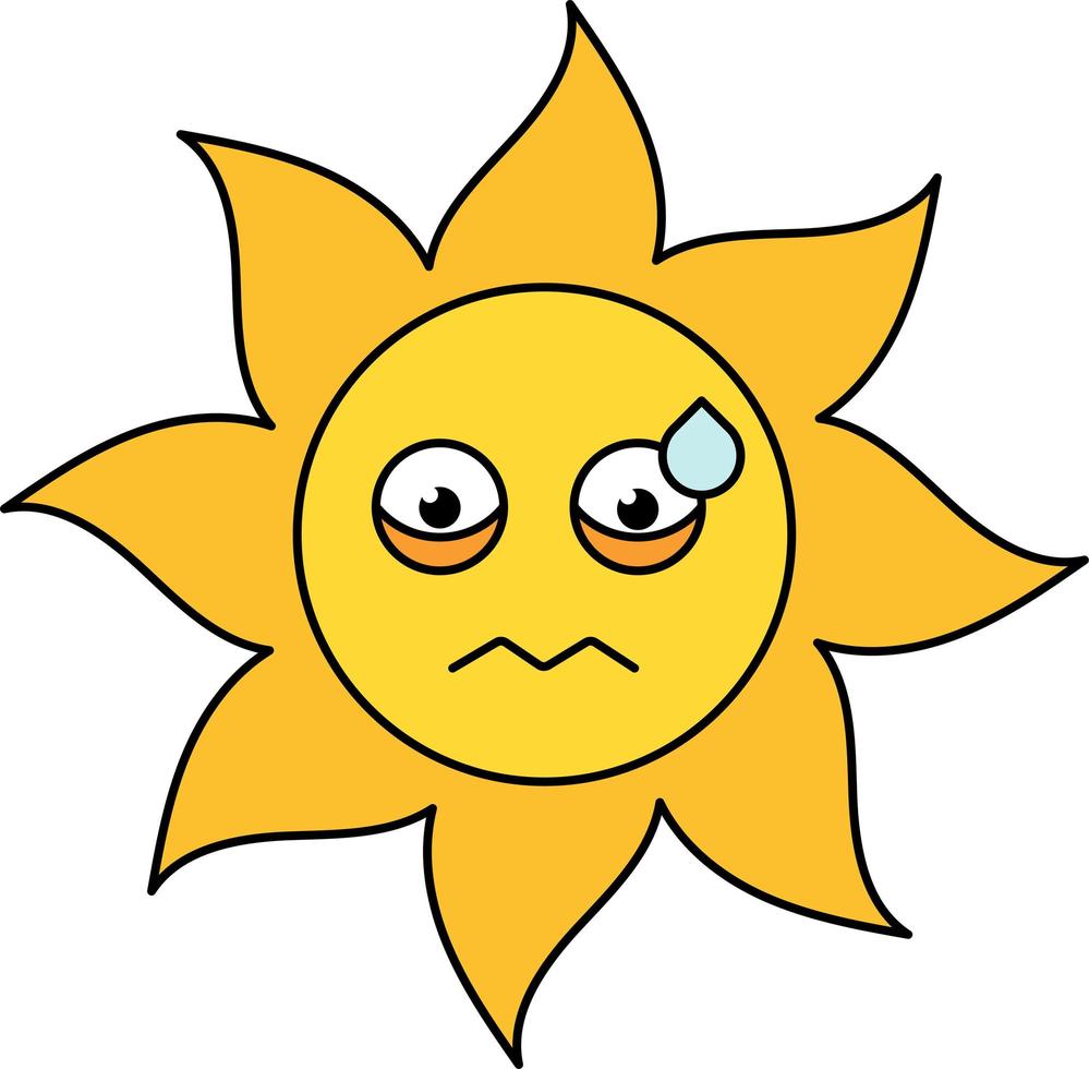 nervöse sonne emoticon umrissillustration vektor