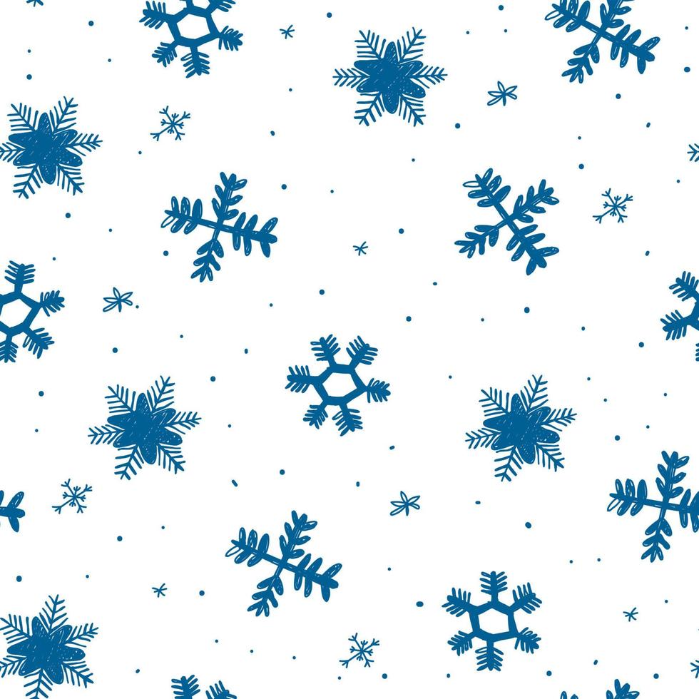 fallande snöflingor bakgrund. sömlösa mönster snöflinga. design textur vintersäsong för utskrifter. handritade snöflingor. snöflinga i doodle stil vektor