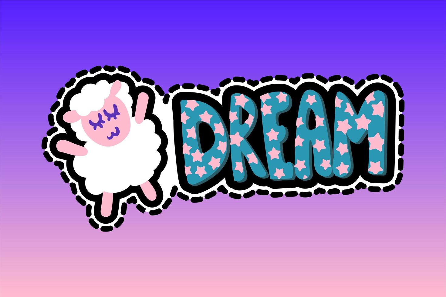 Schaf mit Traumschriftzug gestickter Rahmenpatch vektor