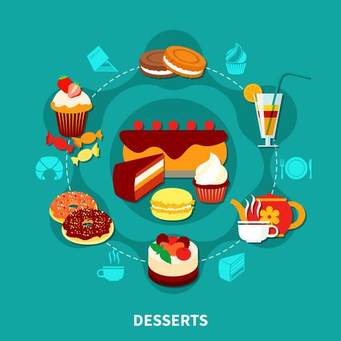 Restaurant Desserts Runde Zusammensetzung vektor