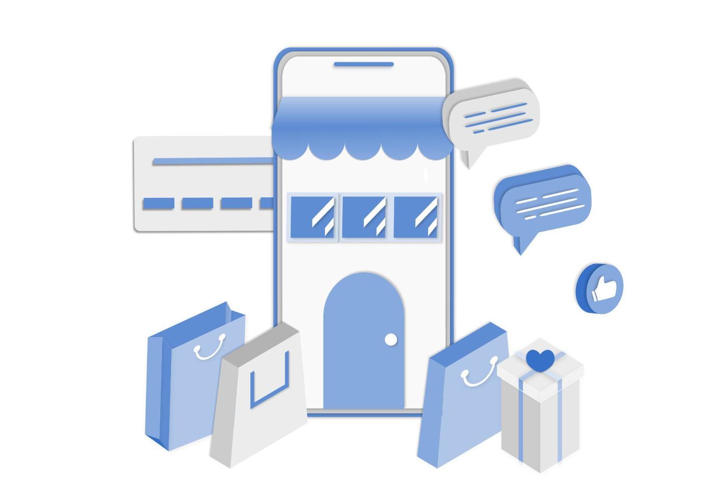 3d realistisk online shopping på webbplats eller mobilapplikation koncept för vektor marknadsföring och digital marknadsföring. isometrisk papperskonst för digital butikskampanj, onlinebetalning, leverans, försäljning, annonser.