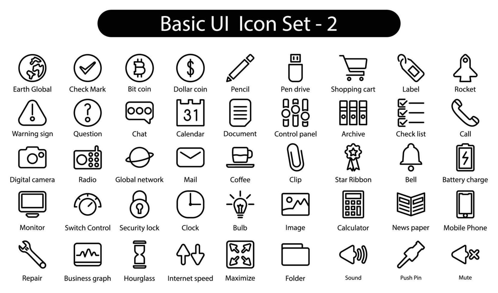 Grundlegende UI-Linien-Icon-Set vektor