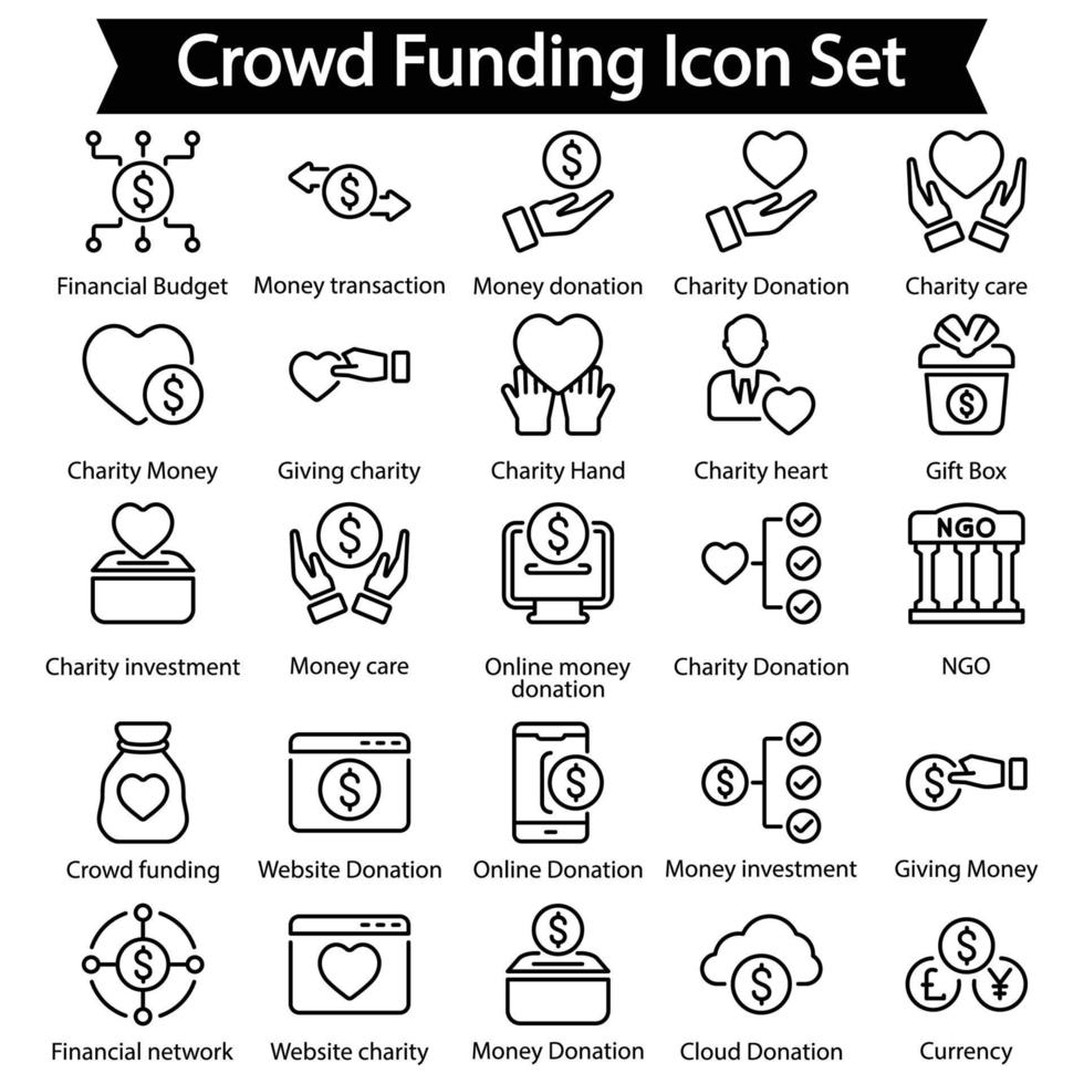 Crowdfunding-Linie-Icon-Set vektor