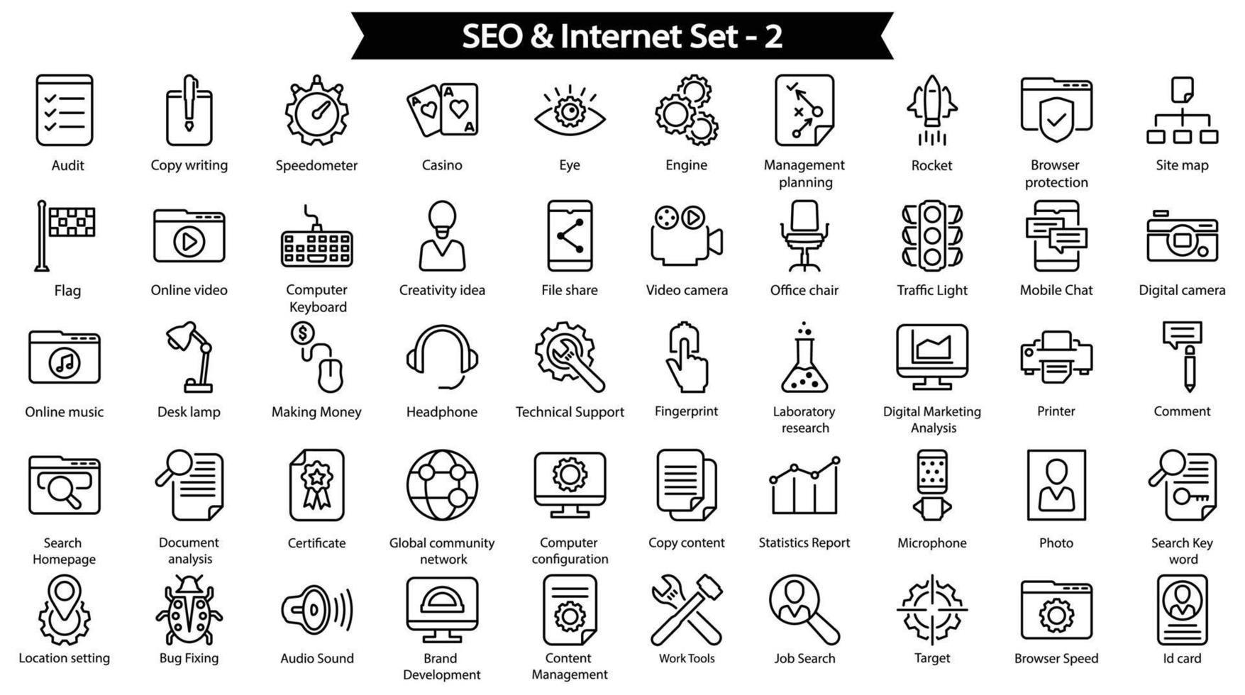 seo och internet linje ikonuppsättning vektor