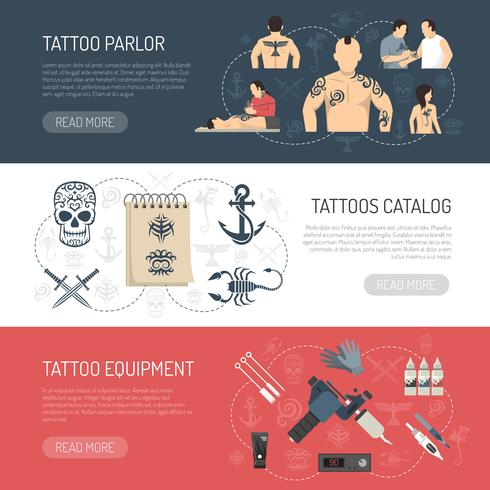 Tattoo Studio Horisontal Banner Set vektor