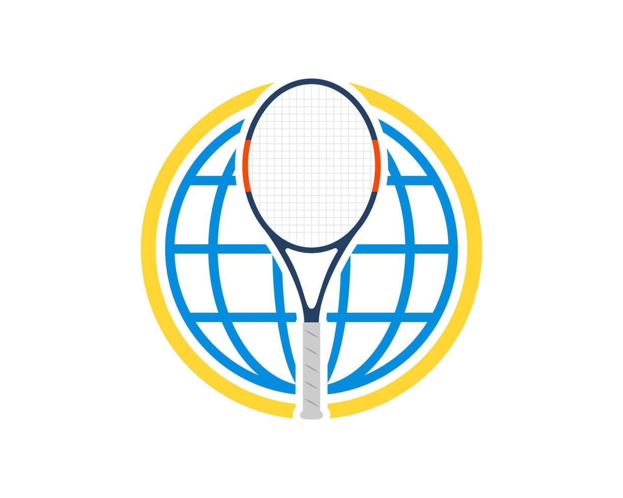 Kreisform mit abstraktem Globus und Tennisschläger im Inneren vektor