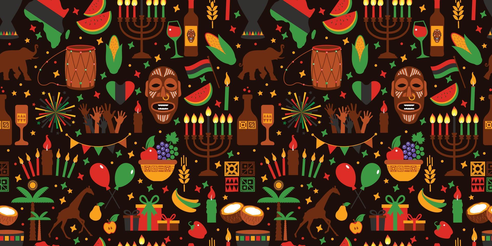 kwanzaa sömlösa mönster av Afrika med traditionella färgade och symboler. brun exotisk bakgrund. vektor