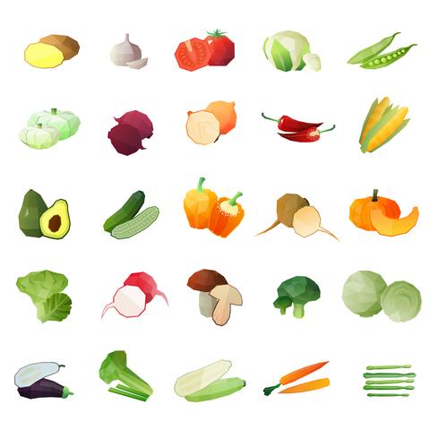 polygonal grönsaker ikonuppsättning vektor