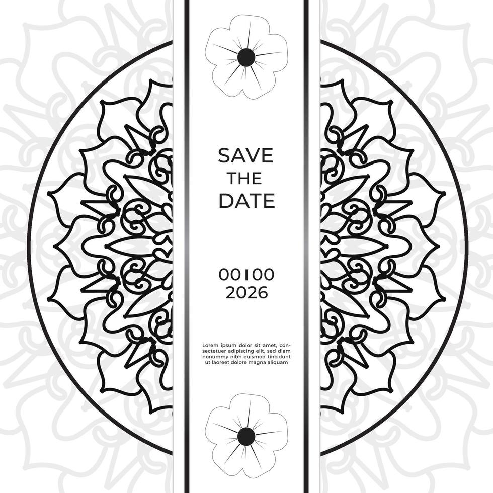 Speichern Sie das Datumseinladungskartendesign im Henna-Tattoo-Stil. dekoratives Mandala für Print, Poster, Cover, Broschüre, Flyer, Banner vektor