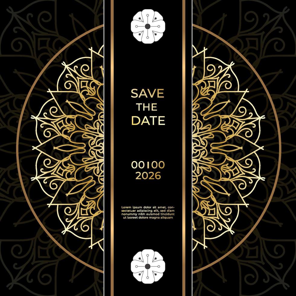 save the date inbjudningskortdesign i hennatatueringsstil. dekorativ mandala för tryck, affisch, omslag, broschyr, flygblad, banderoll. vektor