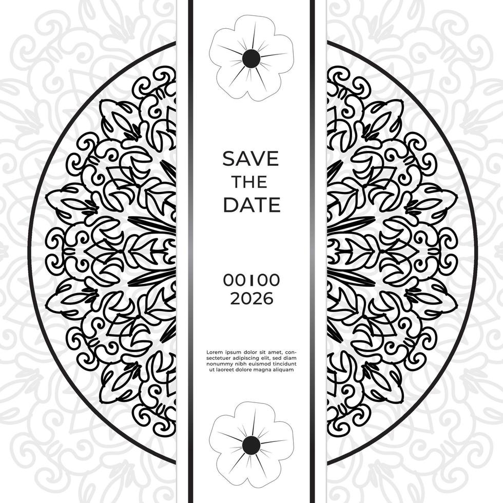 Speichern Sie das Datumseinladungskartendesign im Henna-Tattoo-Stil. dekoratives Mandala für Print, Poster, Cover, Broschüre, Flyer, Banner vektor