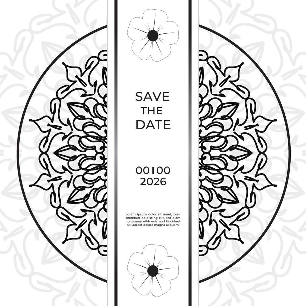 Speichern Sie das Datumseinladungskartendesign im Henna-Tattoo-Stil. dekoratives Mandala für Print, Poster, Cover, Broschüre, Flyer, Banner vektor