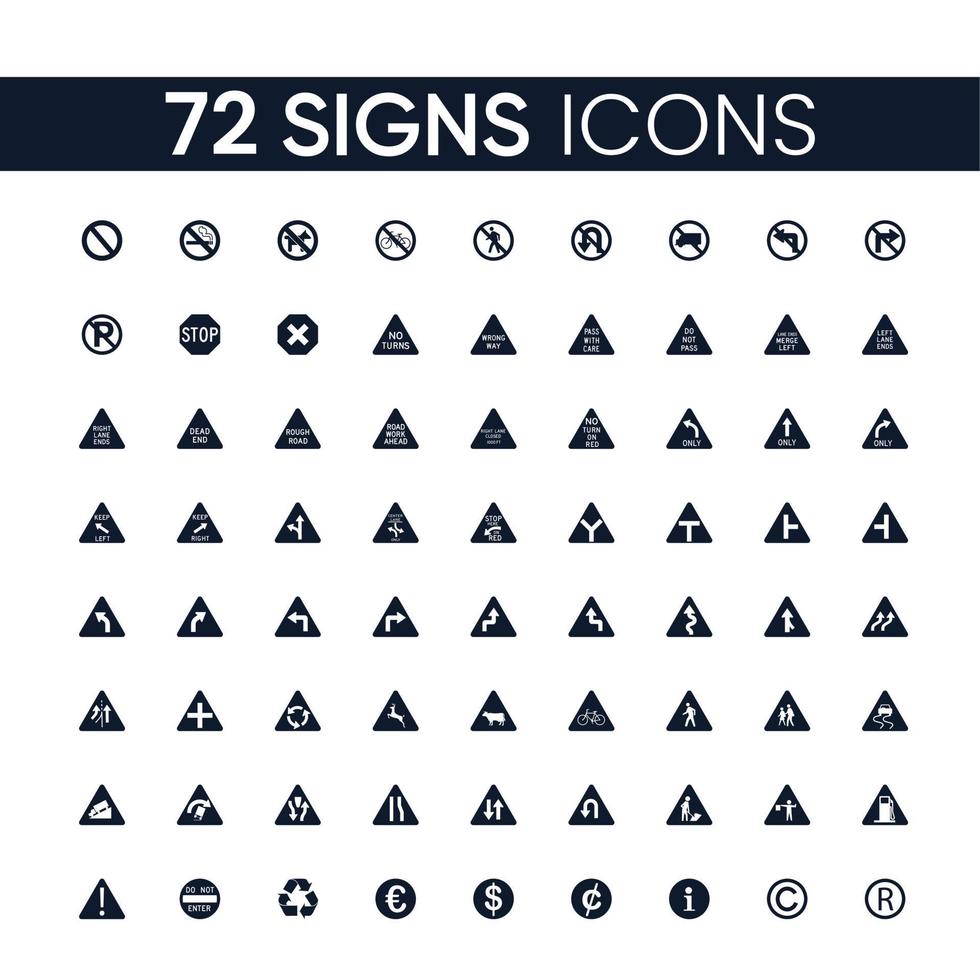 72 tecken ikoner set. tecken ikoner pack. samling av ikoner. redigerbar vektor stroke.