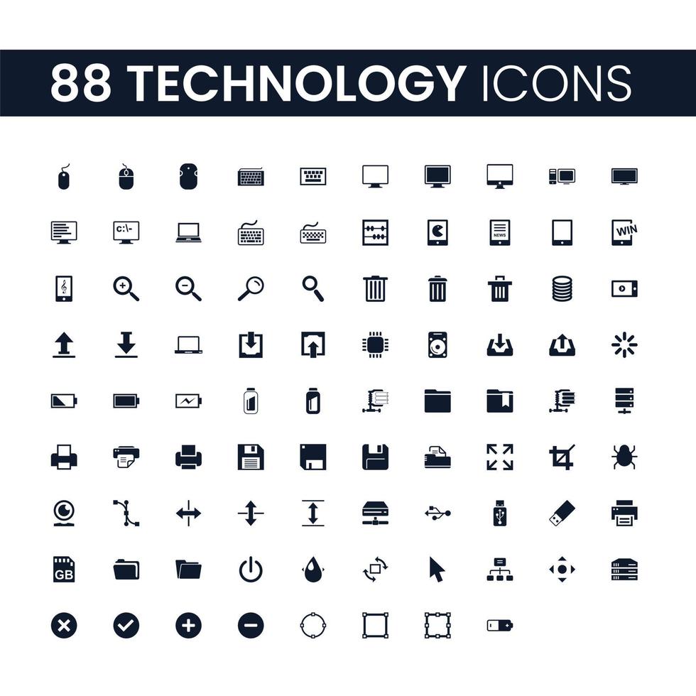 88 Technologieikonen eingestellt. Technologie-Icons-Pack. Sammlung von Symbolen. bearbeitbarer Vektorstrich vektor