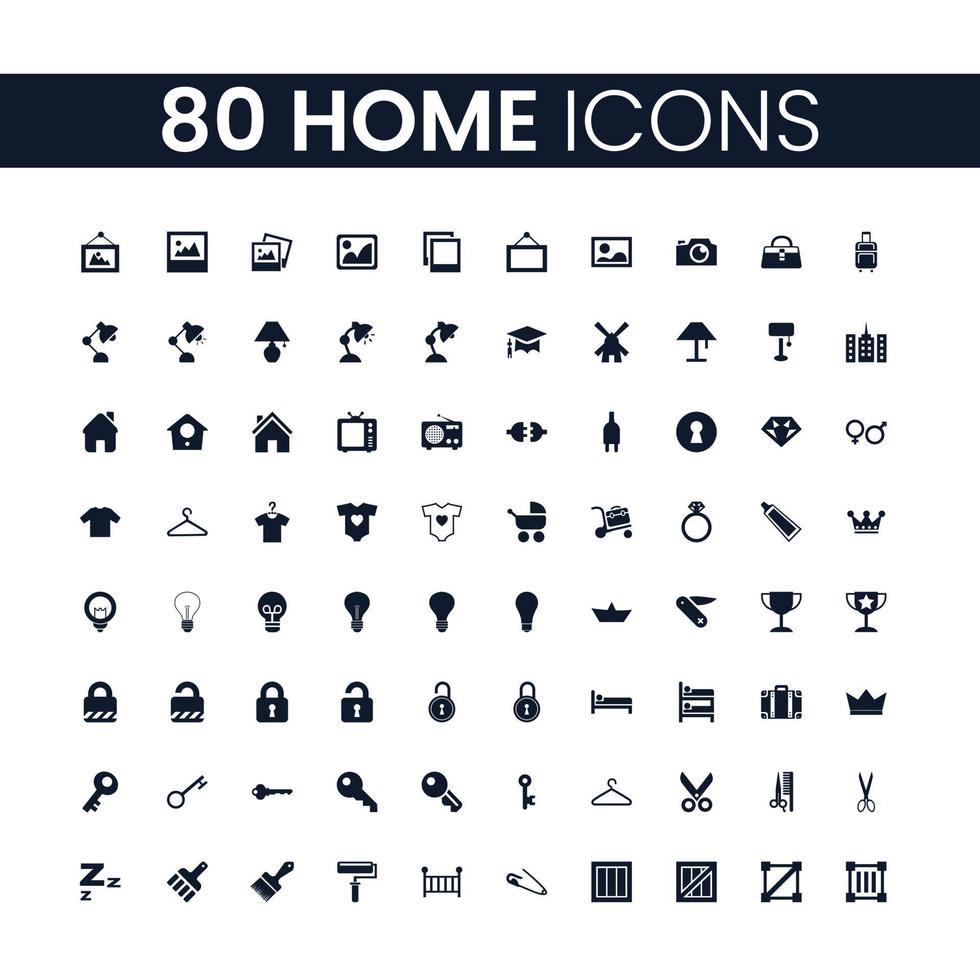 80 Home-Icons gesetzt. Home-Icons-Paket. Sammlung von Symbolen. bearbeitbarer Vektorstrich. vektor