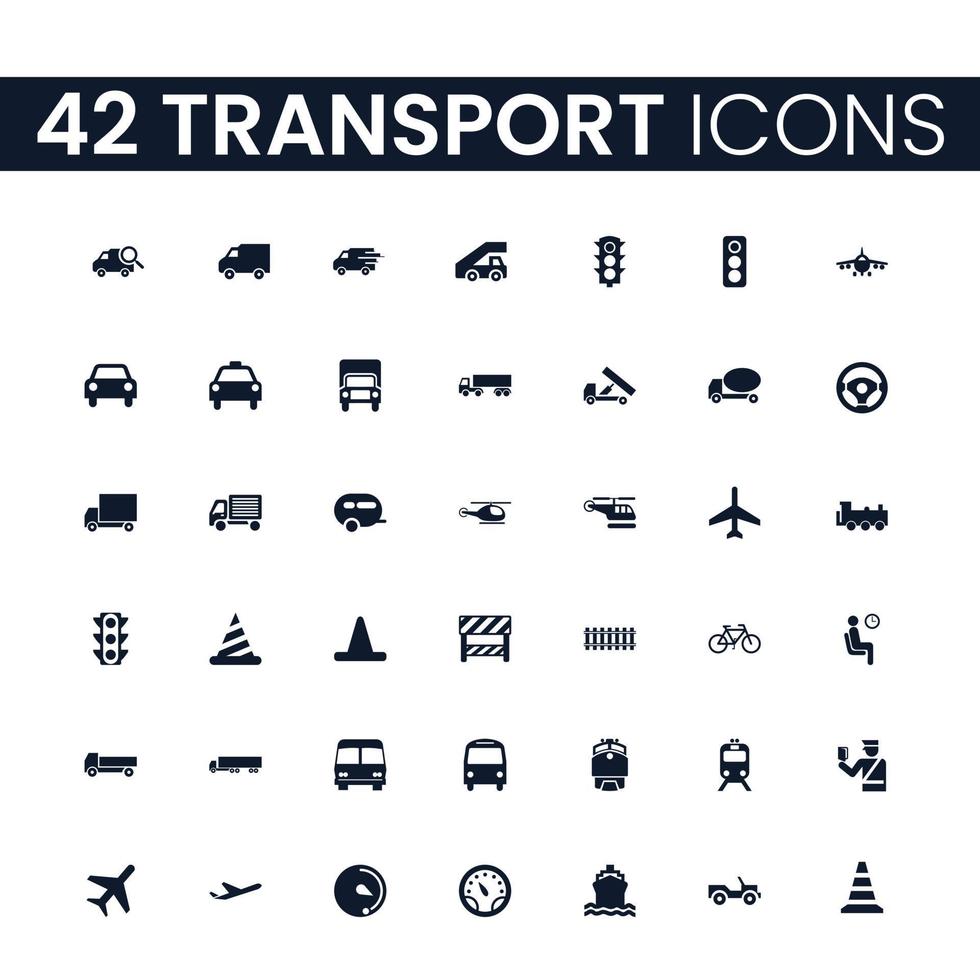42 Transportsymbole eingestellt. Transport Icons Pack. Sammlung von Symbolen. bearbeitbarer Vektorstrich. vektor