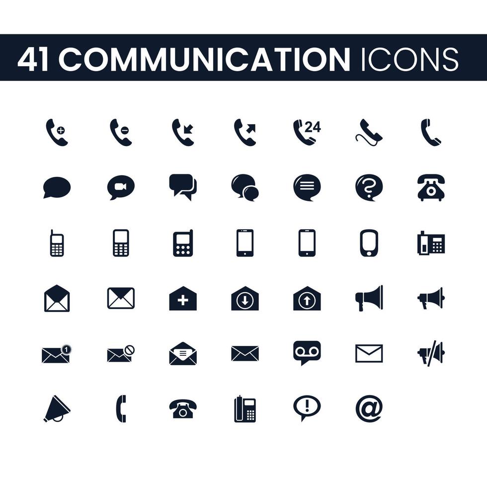 41 Kommunikationssymbole eingestellt. Kommunikationssymbole Pack. Sammlung von Symbolen. bearbeitbarer Vektorstrich. vektor