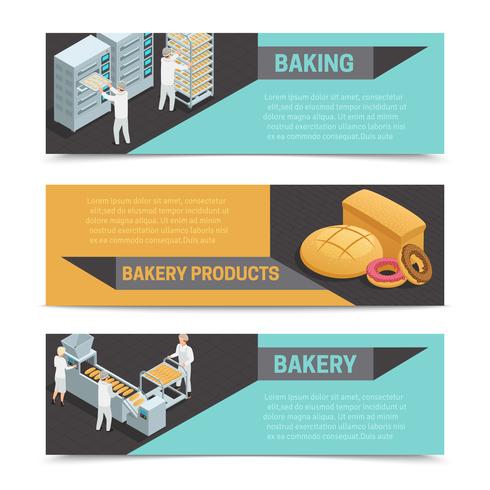 Bäckerei Fabrik isometrische Banner Set vektor