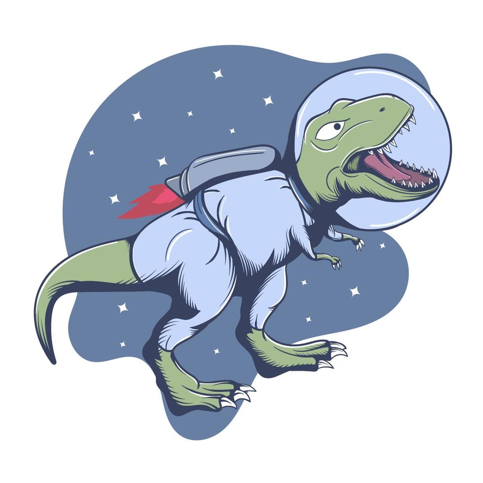 grüner Dinosaurier im Astronautenanzug träumt davon, ins All zu fliegen vektor