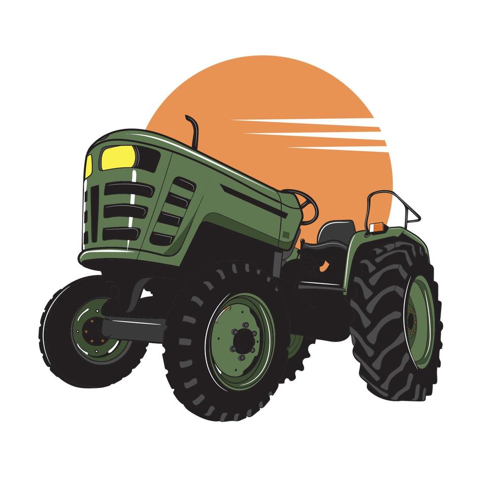 traktor på vit bakgrund. grön traktor vektorillustration. jordbrukstraktor, transport för gård. traktor vektor illustration.