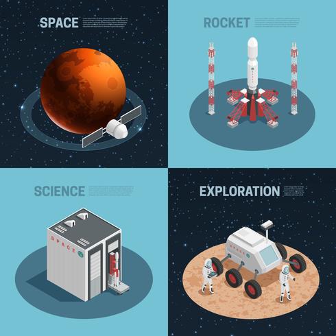 Raketenraum isometrische Symbolsatz vektor