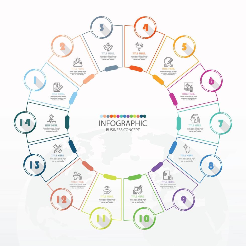 Grundlegende Kreis-Infografik-Vorlage mit 14 Schritten. vektor